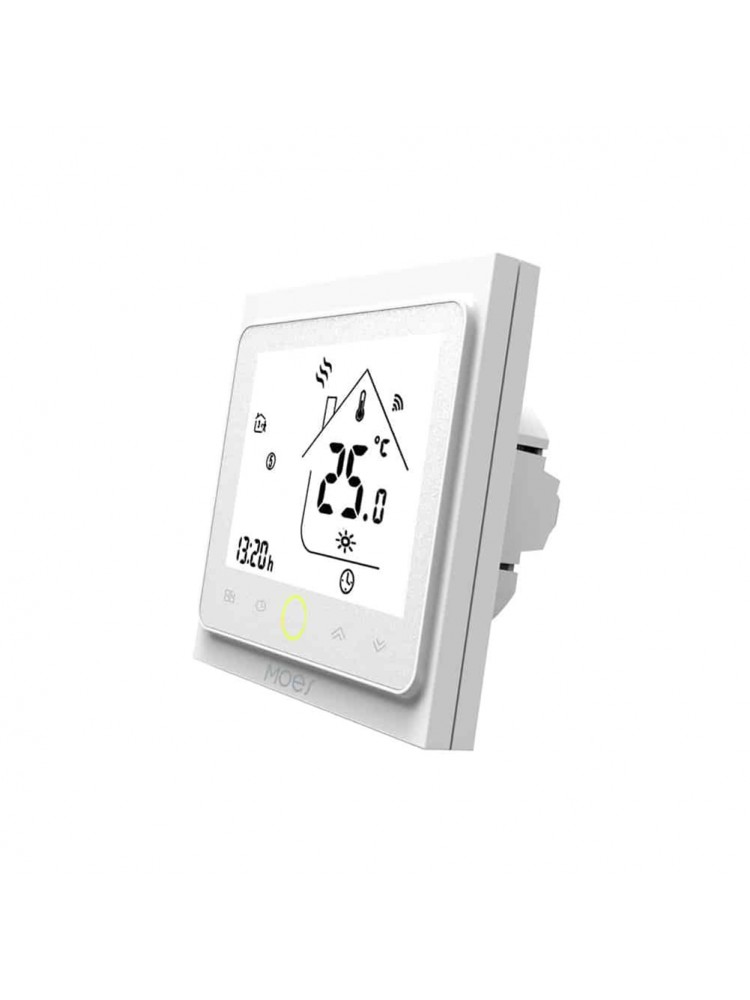 Išmanus, sieninis termostatas skirtas valdyti grindų šildymo galvas, baltas Wi-Fi, TUYA / Smart Life