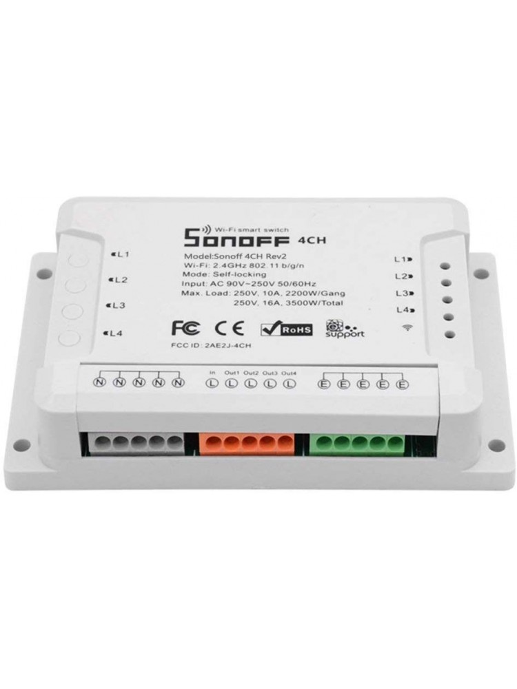 SONOFF 4CH R2, 4 kanalų, 2200W / 1 kanalui, 230VAC išmanusis jungiklis, valdomas programėle, Wi-Fi, galimybė valdyti balsu 