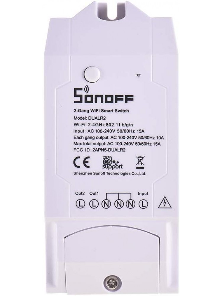 SONOFF DUAL R2 išmanusis jungiklis, dviejų kanalų, 3500W(2 kanalai), 2200W(1 kanalas), 230VAC, valdomas programėle, Wi-Fi, galimybė valdyti balsu