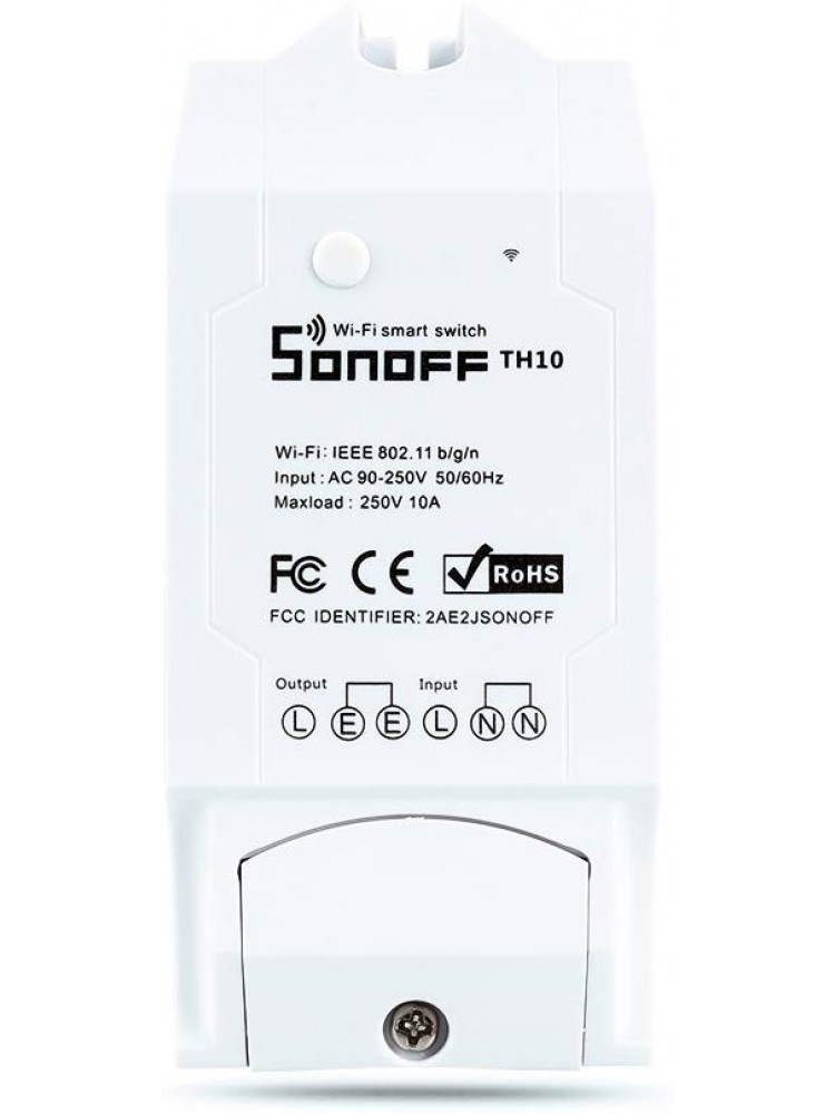 SONOFF TH10, 2200W, 230VAC išmanusis jungiklis su temperatūros bei drėgmės stebėjimu, valdomas programėle, Wi-Fi, galimybė valdyti balsu, (reikalingas papildomas sensorius Si7021/DS18B20)