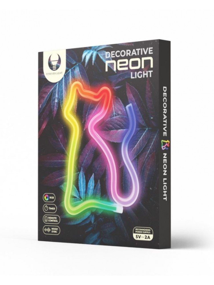 LED NEON dekoracija RGB CAT , įvairių spalvų, pultelis, 5V USB 