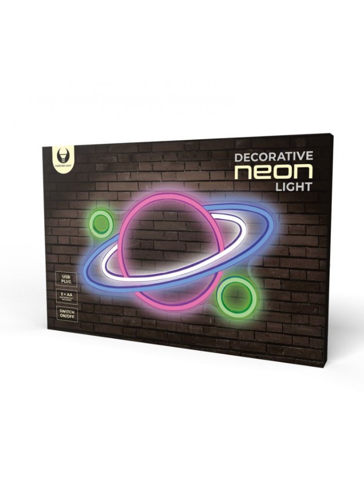 LED NEON dekoracija PLANET, įvairių spalvų, 5V USB