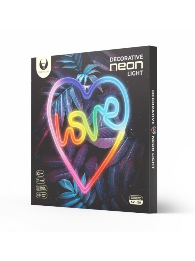 LED NEON dekoracija RGB LOVE , įvairių spalvų, pultelis, 5V USB 