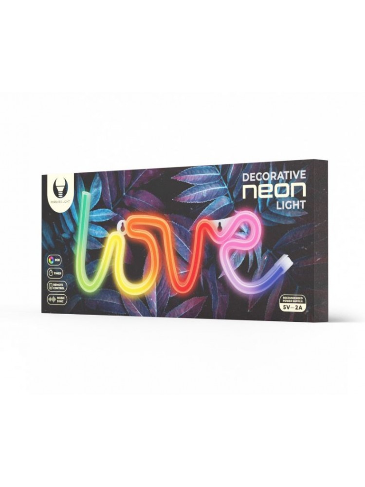 LED NEON dekoracija RGB LOVE, įvairių spalvų, pultelis, 5V USB 